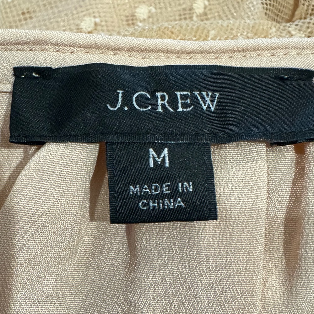 J‎ Crew Nude Blush Tulle Swiss Dot Ruffle Tie feminine Sheer Sleeve Blouse M - Picture 2 of 3